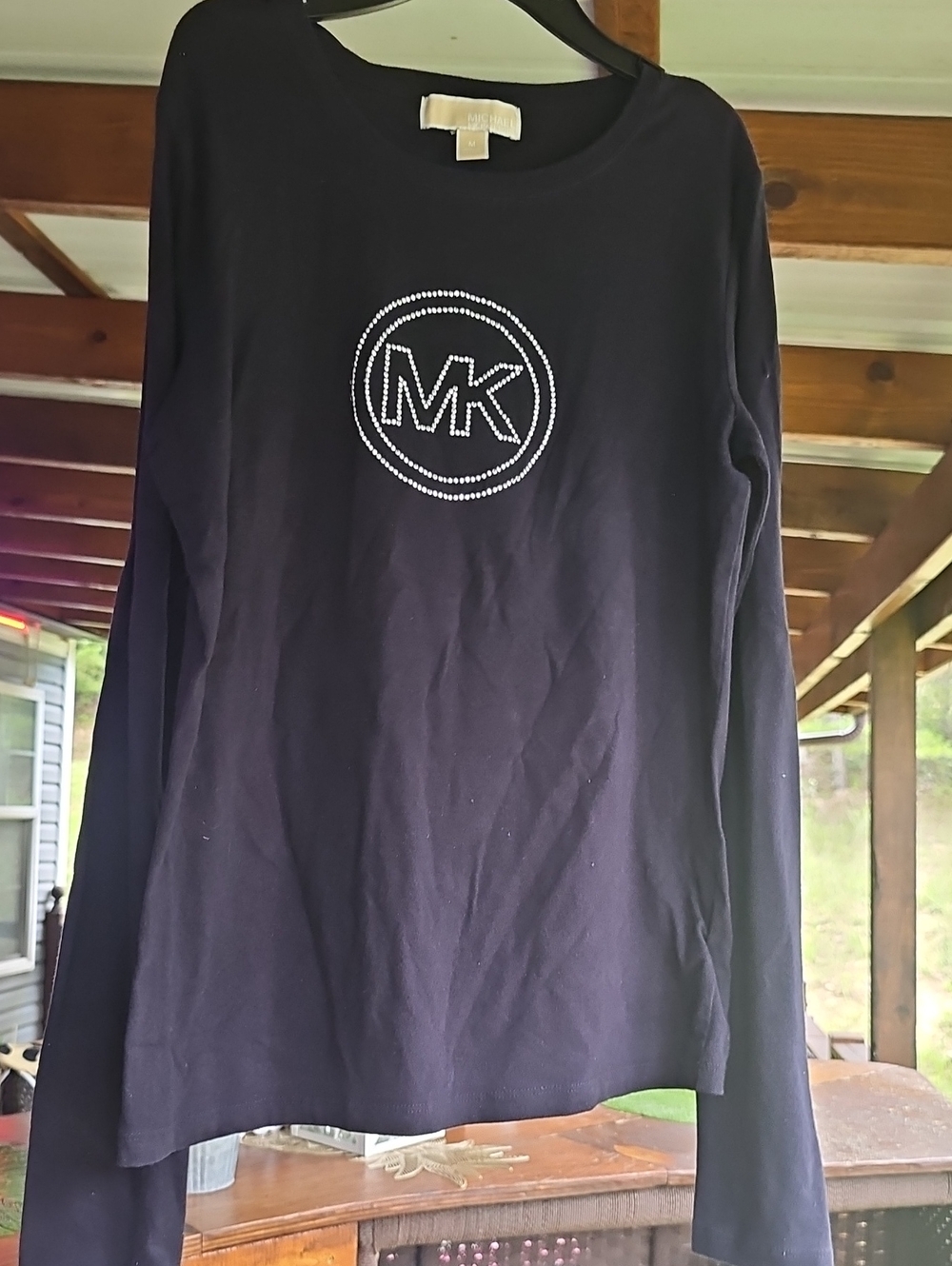 Michael Kors Black Long Sleeve Top with MK Crystal Logo